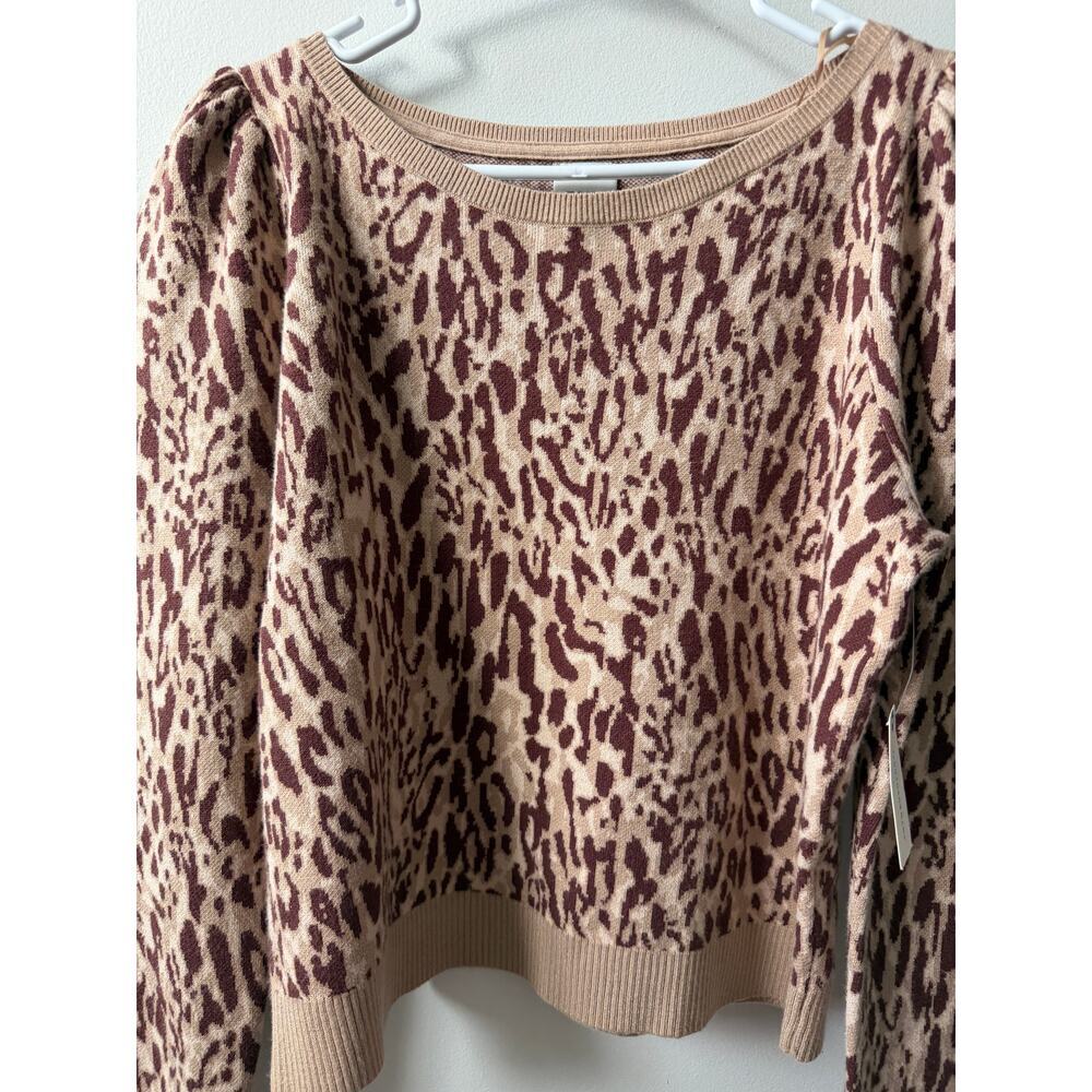 Anthropologie Maeve puff-sleeve pullover leopard sweater women's XL - Picture 8 of 9